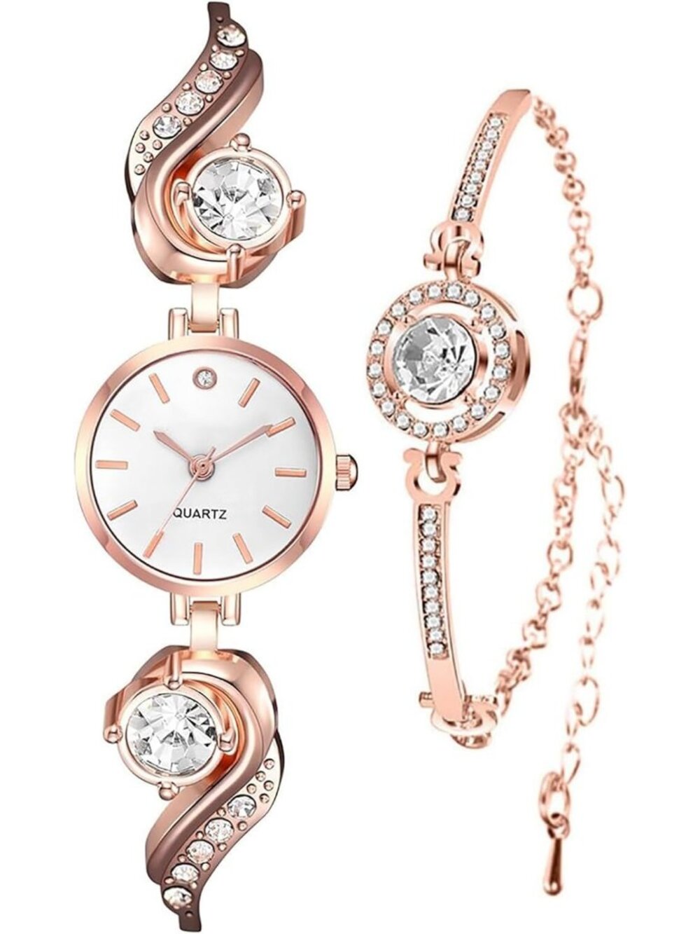 Women's Rose Gold White Elegant Diamond Accent Quartz Casual & Formal Wear Watch